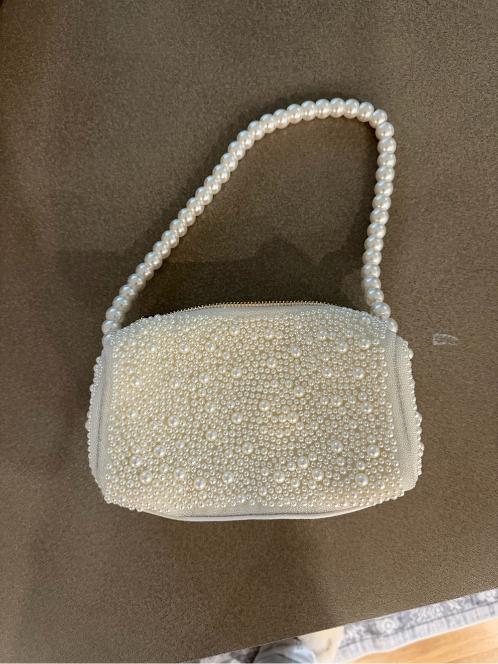 Pearl-Beaded Ivory Shoulder Bag